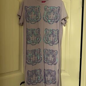 QUEEN OF SPARKLES Lavender Sequin Tiger  Dress